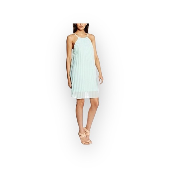 new Molly Bracken ❃ Pleated High Neck Chiffon Mini Sun Dress ❃ Baby Blue ❃ M L ❃ - Picture 15 of 16